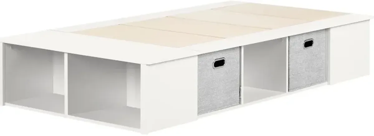 White Twin Platform Bed with Storage Bins - South Shore