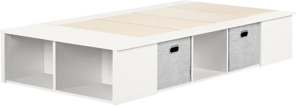 White Twin Platform Bed with Storage Bins - South Shore