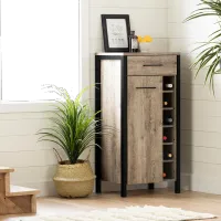 Weathered Oak and Black Tall Bar Cabinet - South Shore