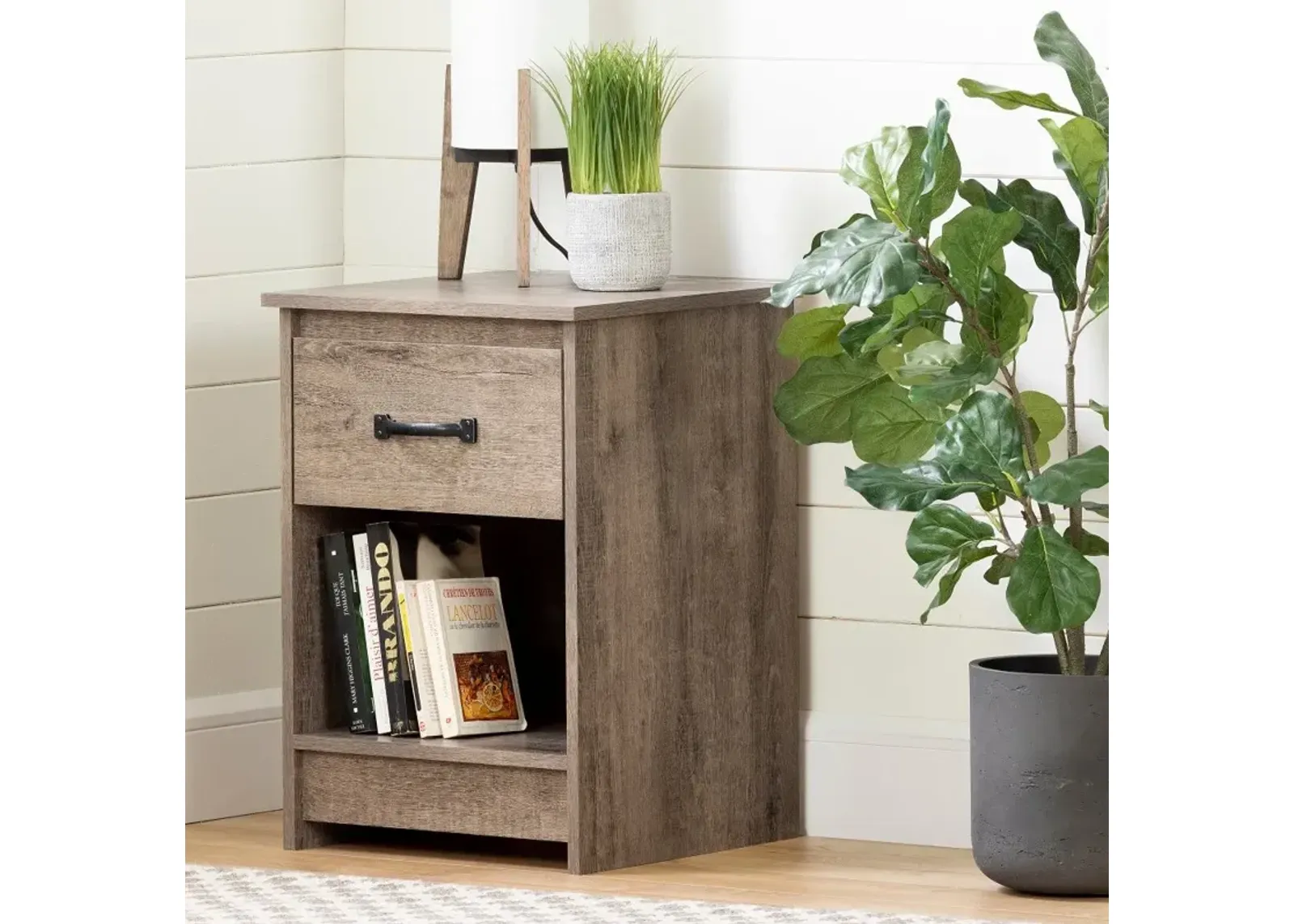 Tassio Farmhouse Weathered Oak Nightstand - South Shore