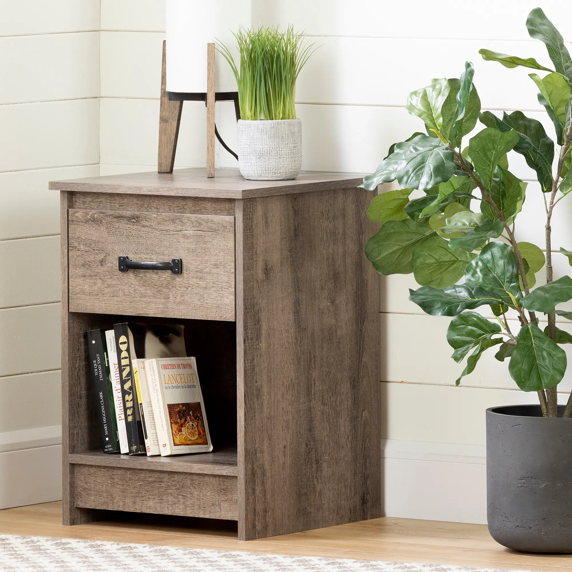 Tassio Farmhouse Weathered Oak Nightstand - South Shore