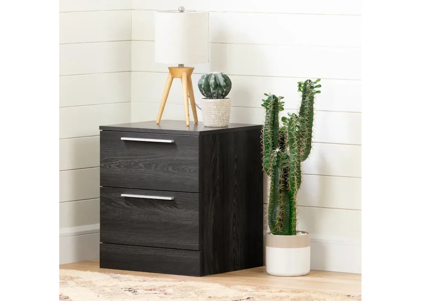 Gray Oak 2 Drawer Nightstand - South Shore