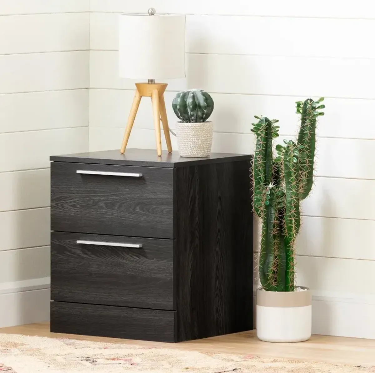 Gray Oak 2 Drawer Nightstand - South Shore