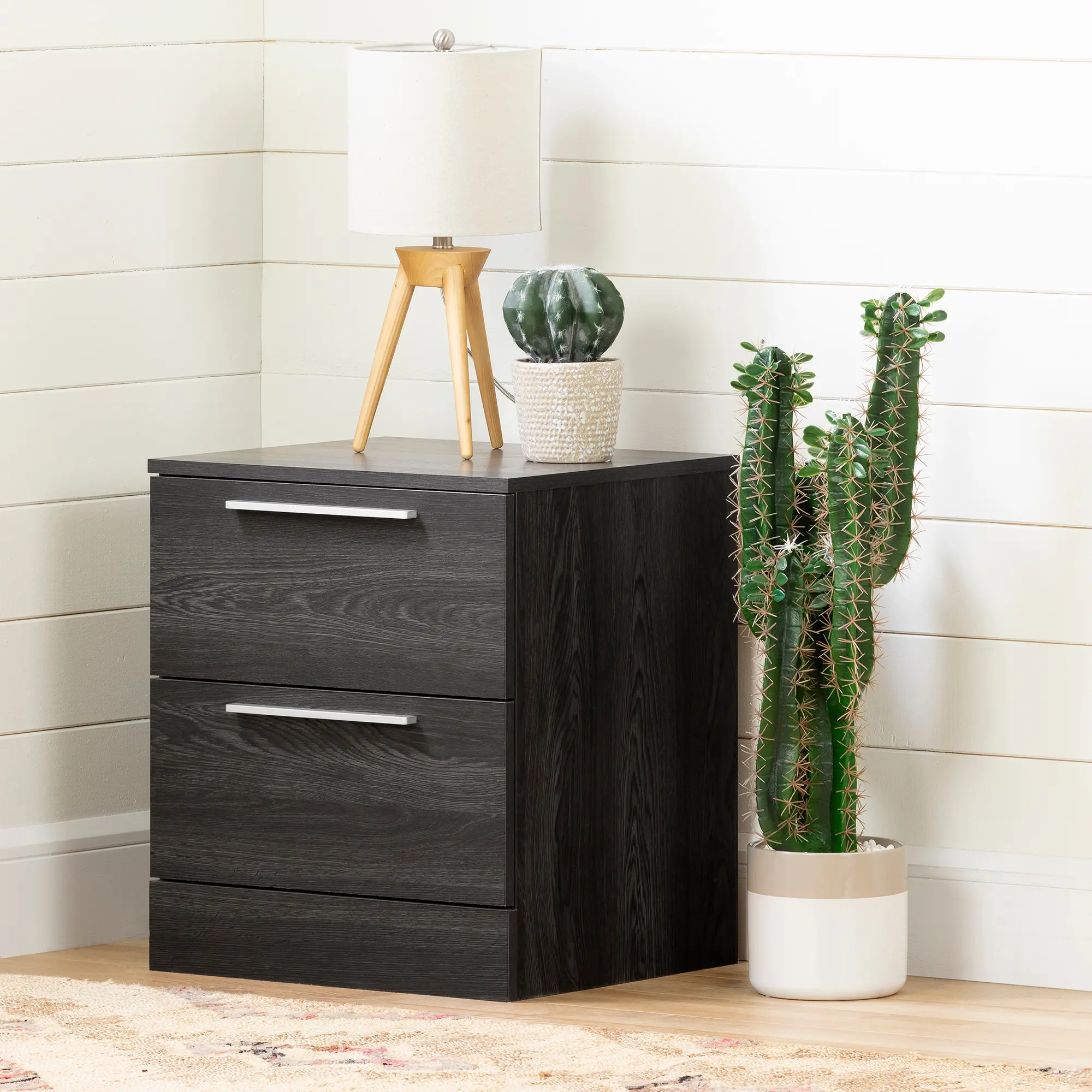 Gray Oak 2 Drawer Nightstand - South Shore