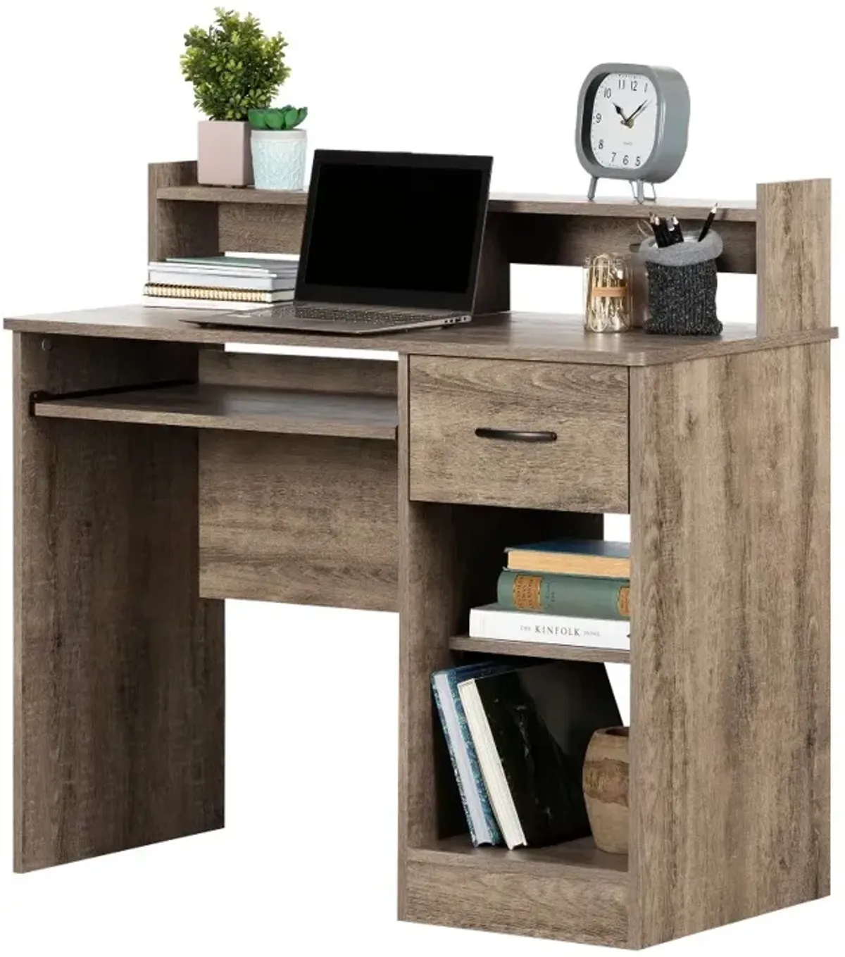 Assex Weathered Oak Desk with Keyboard Tray