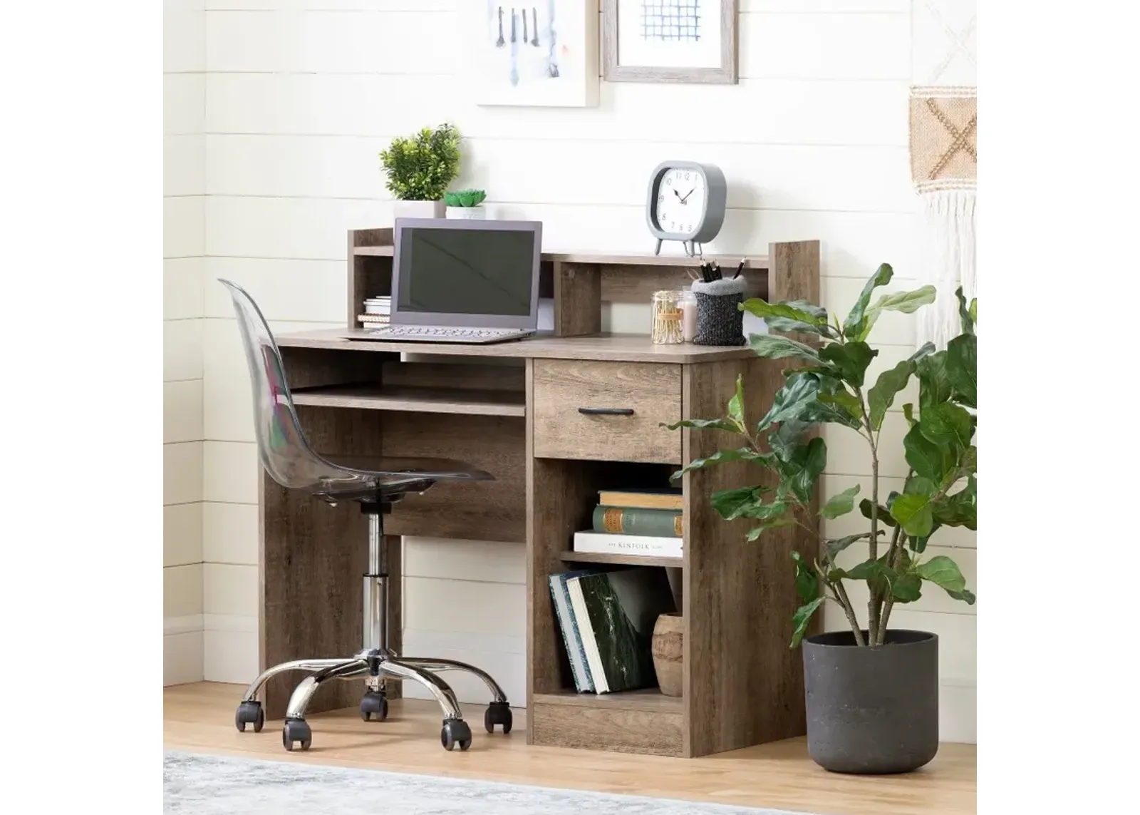 Assex Weathered Oak Desk with Keyboard Tray - South Shore