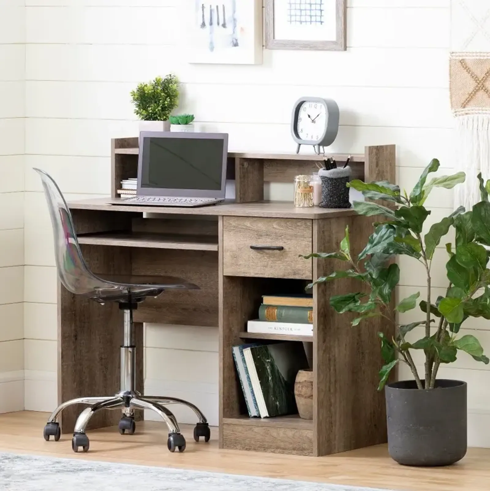 Assex Weathered Oak Desk with Keyboard Tray - South Shore