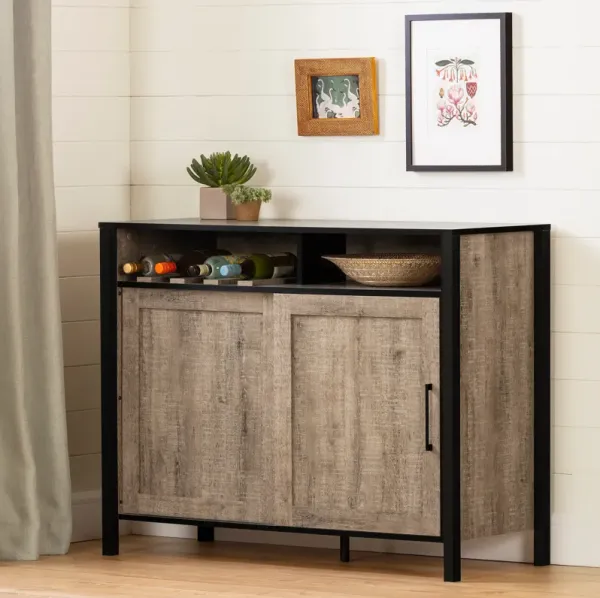 Munich Weathered Oak and Black Bar Cabinet - South Shore