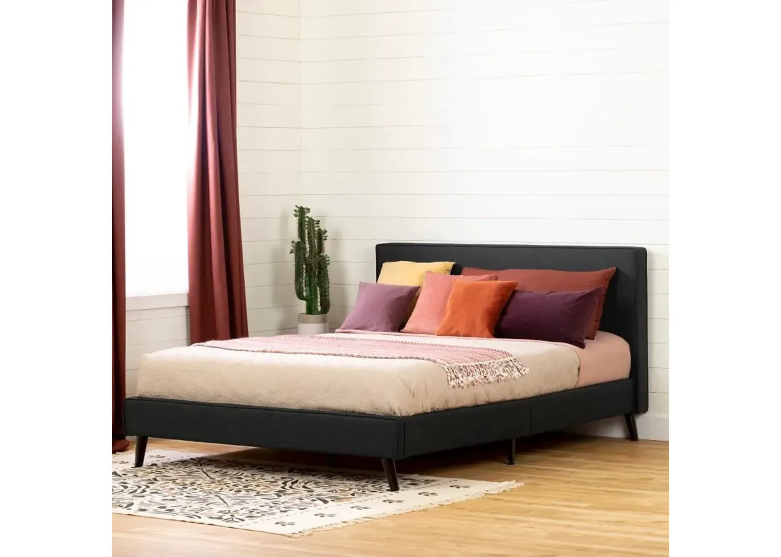 Charcoal Gray Upholstered Queen Platform Bed - South Shore