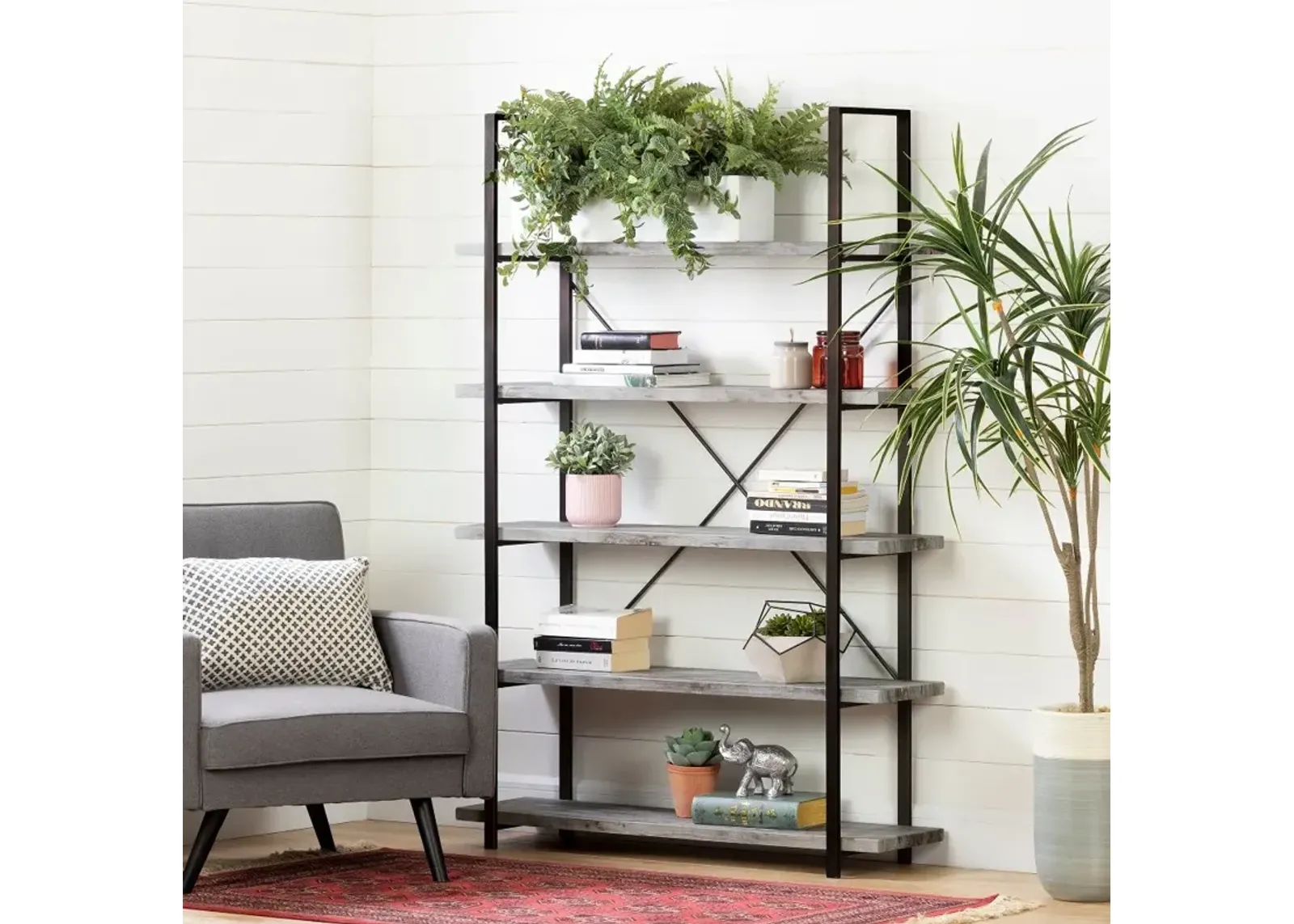 Gimetri Driftwood Gray 5-Shelf Shelving Unit - South Shore