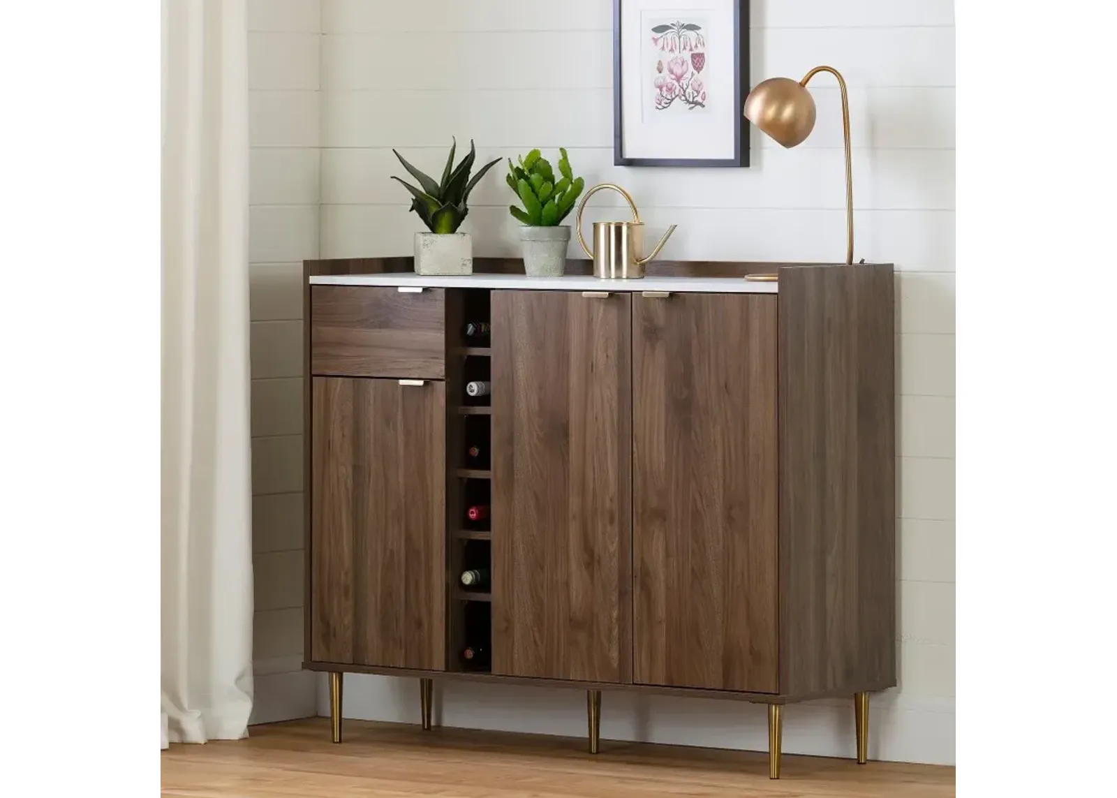 Hype White Faux Marble and Brown Sideboard - South Shore