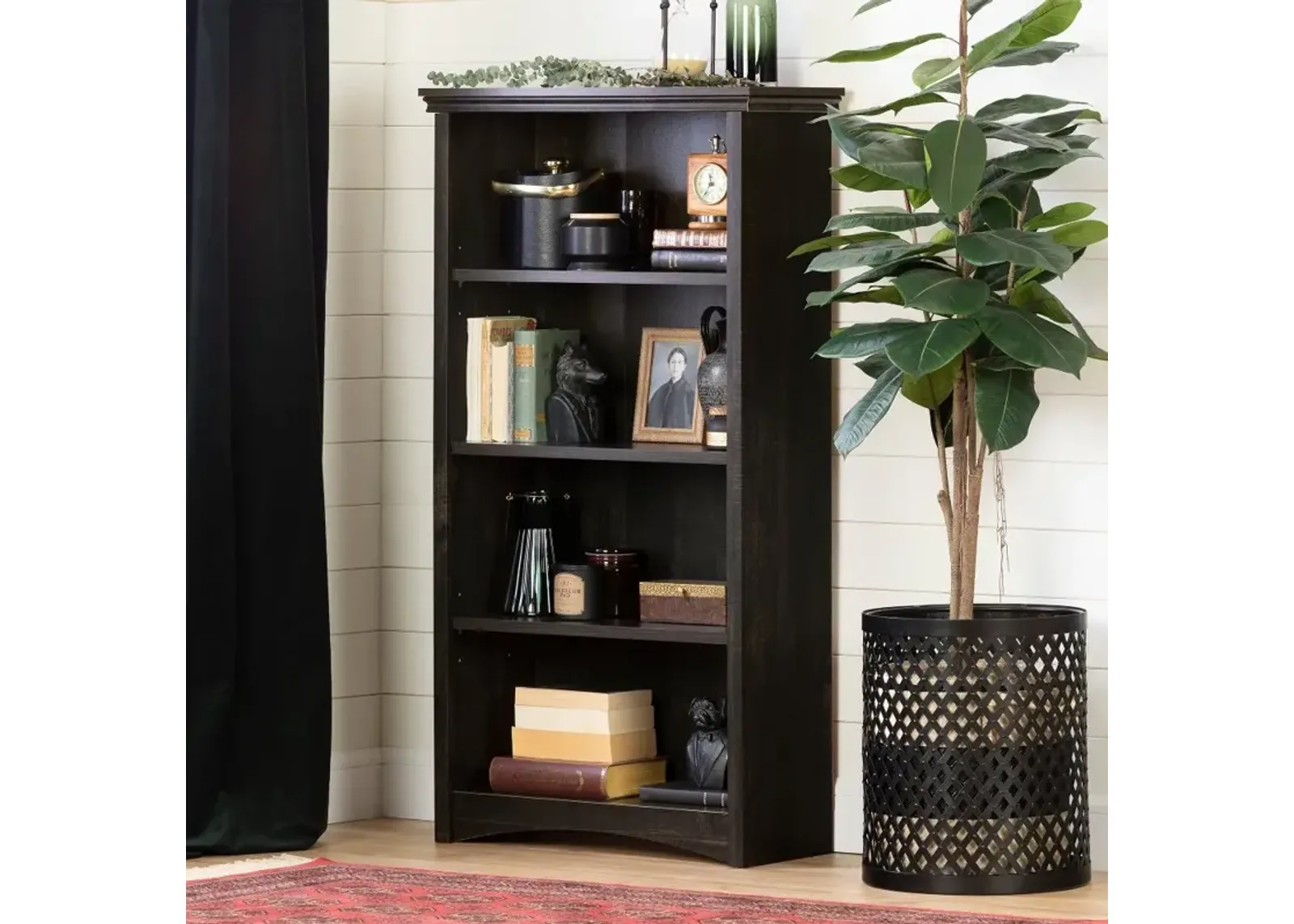 Gascony Rubbed Black 4-Shelf Bookcase - South Shore