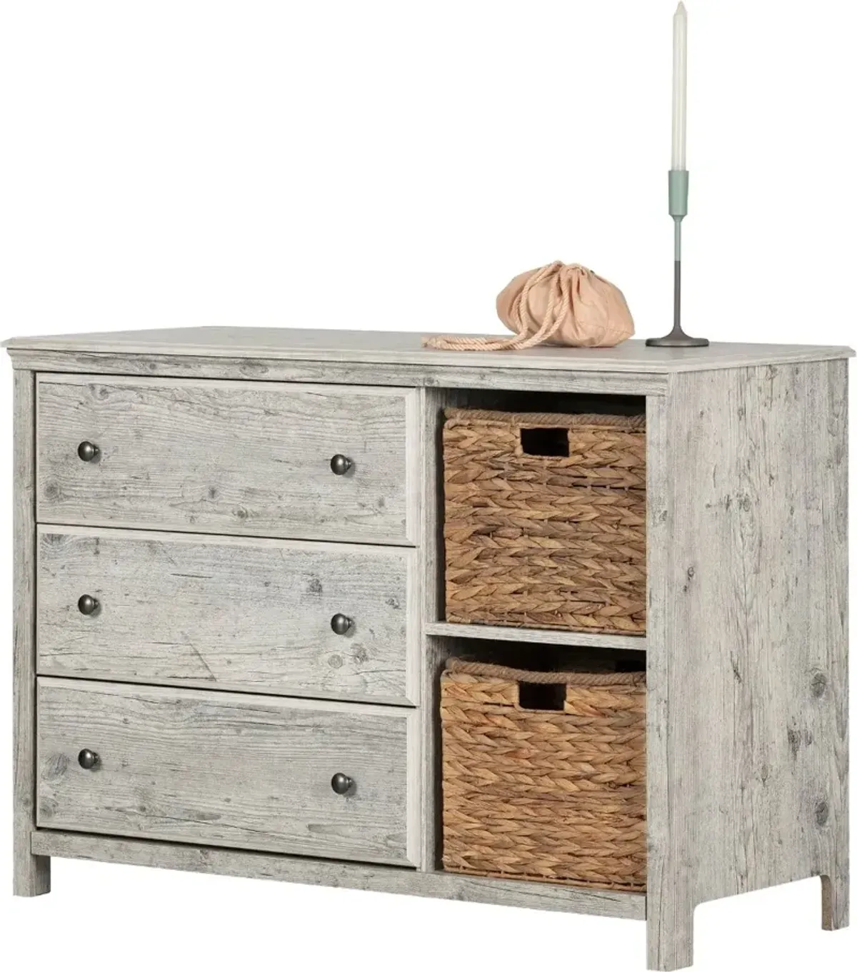 Cotton Candy Pine 3 Drawer Dresser with Baskets - South Shore