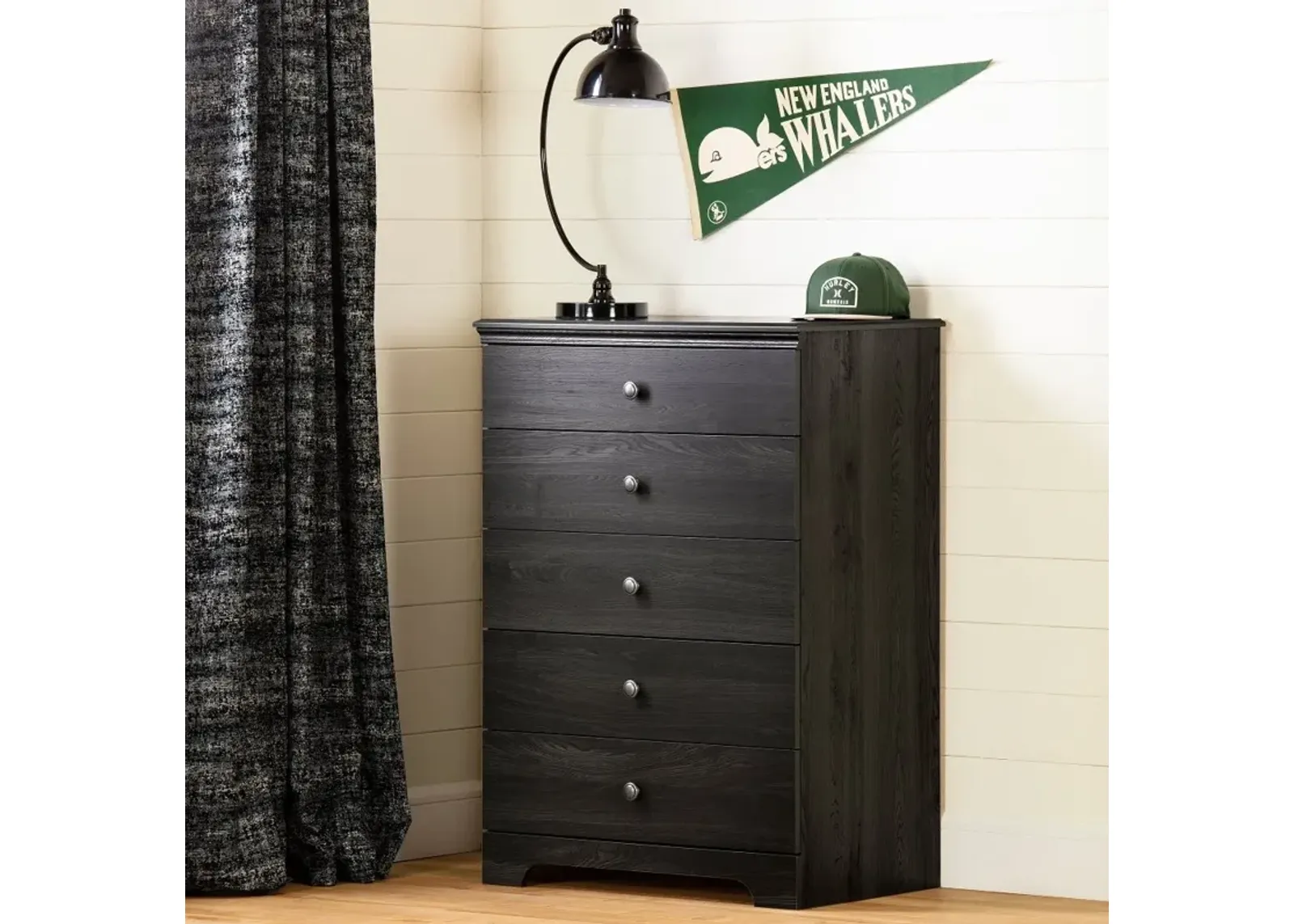 Zach Classic Dark Gray Oak Chest of Drawers - South Shore