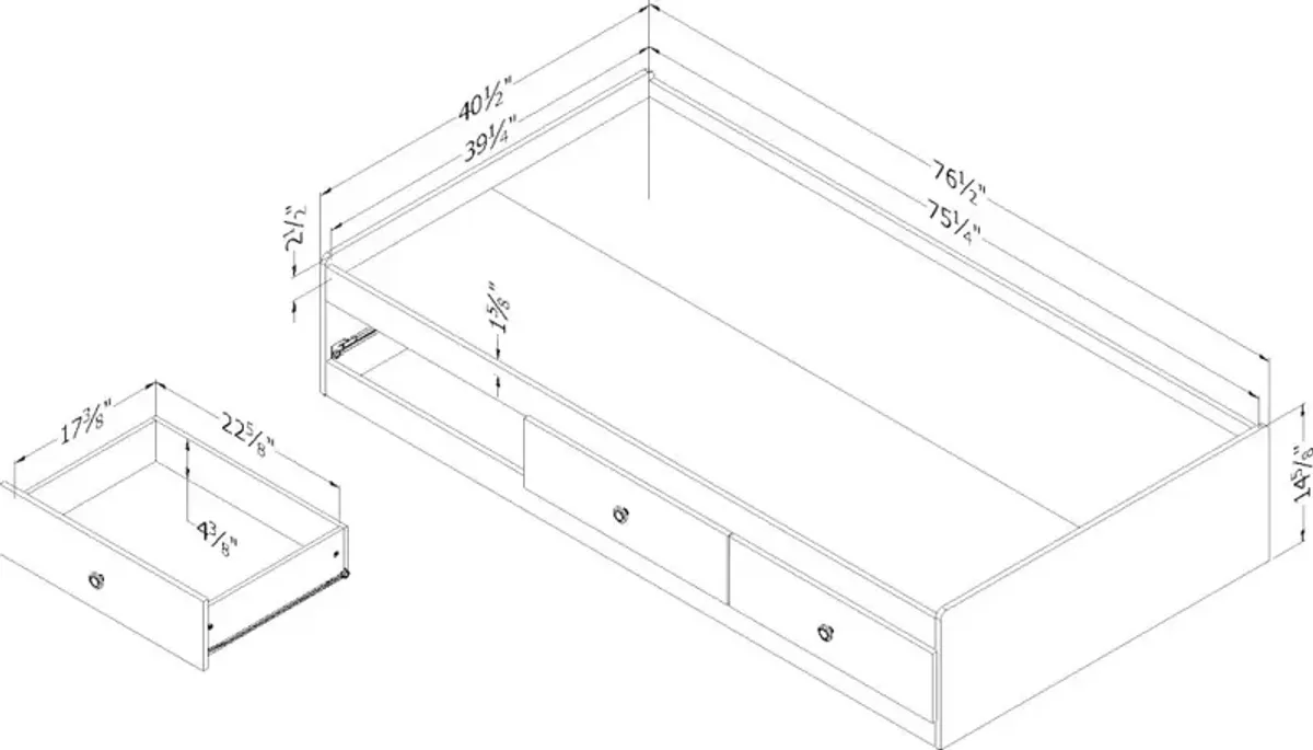 Zach Classic Dark Gray Oak Twin Platform Bed - South Shore