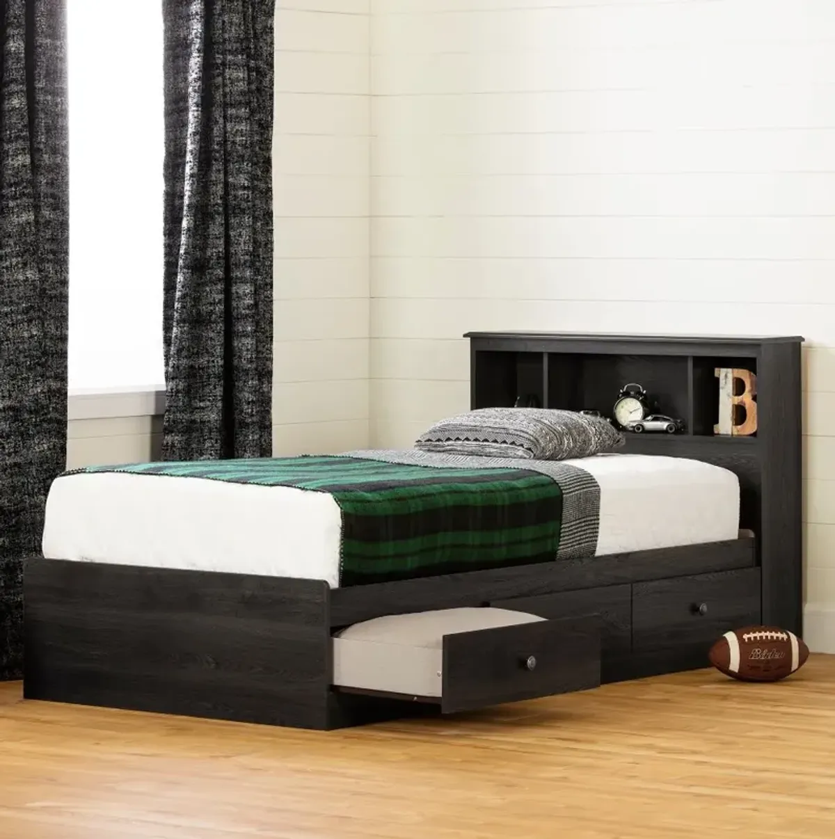 Zach Classic Dark Gray Oak Twin Platform Bed - South Shore