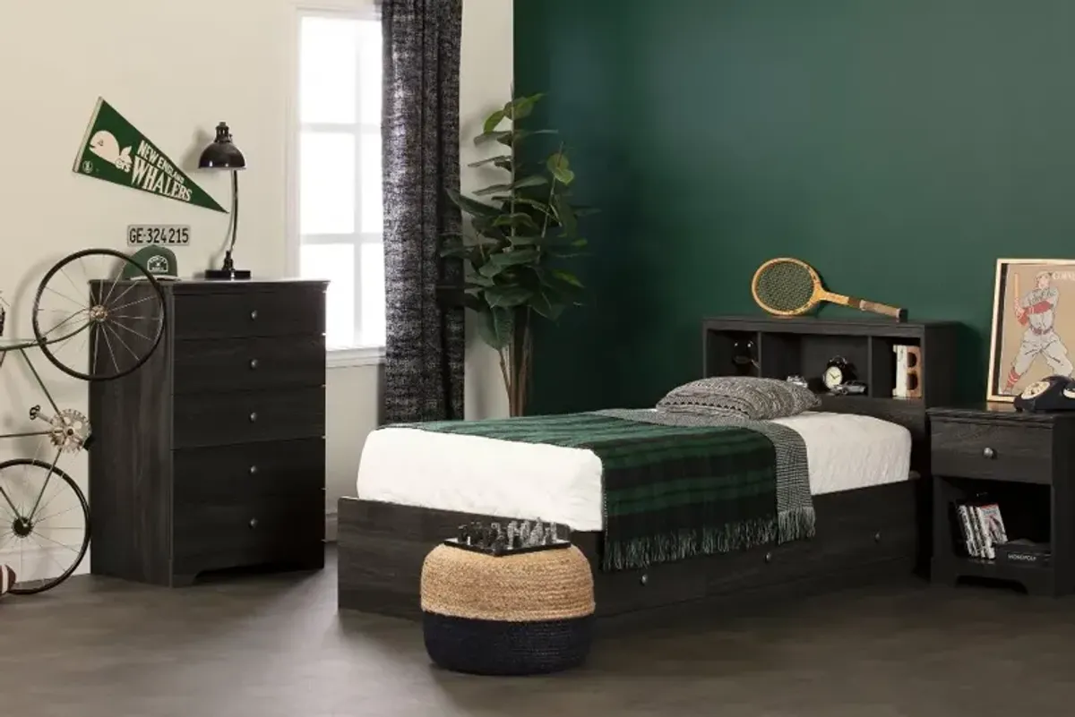 Zach Classic Dark Gray Oak Twin Platform Bed - South Shore