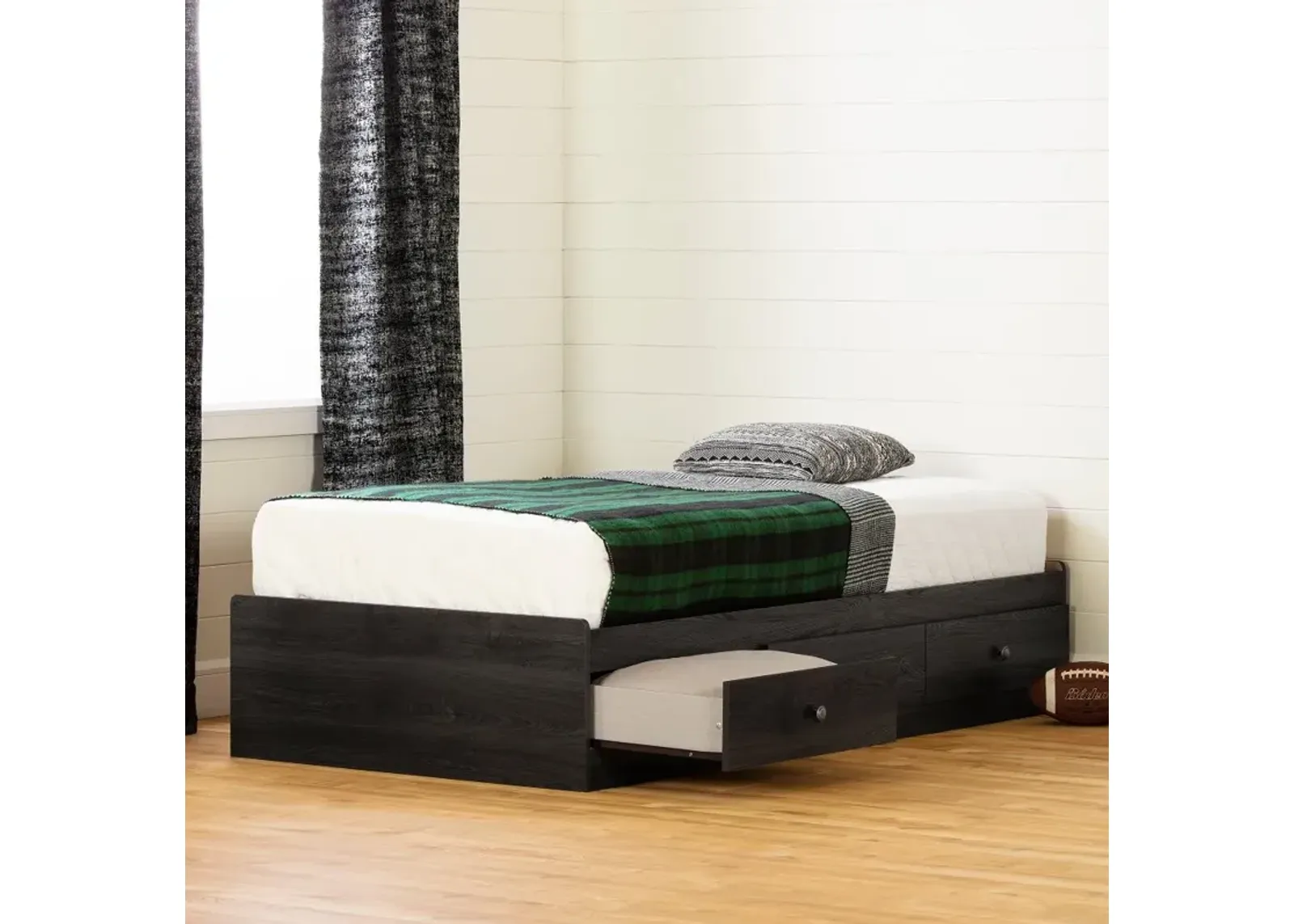 Zach Classic Dark Gray Oak Twin Platform Bed - South Shore