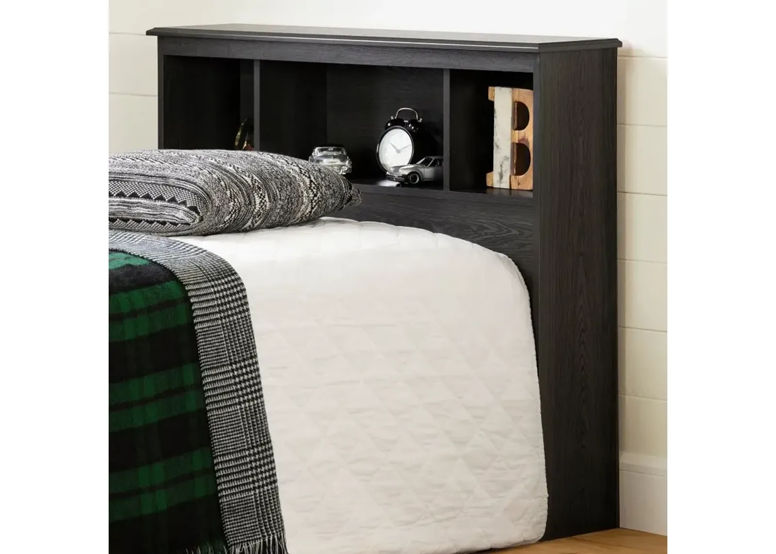 Zach Classic Dark Gray Oak Twin Bookcase Headboard - South Shore