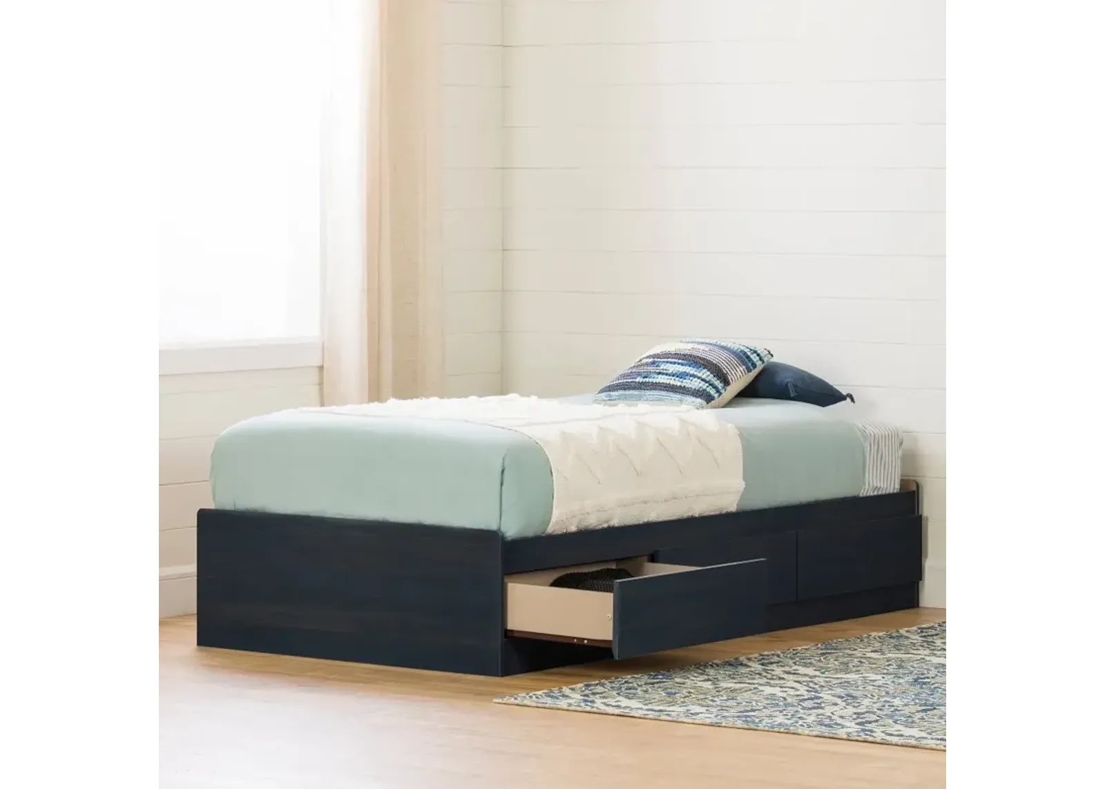 Navali Blue Twin Storage Platform Bed - South Shore