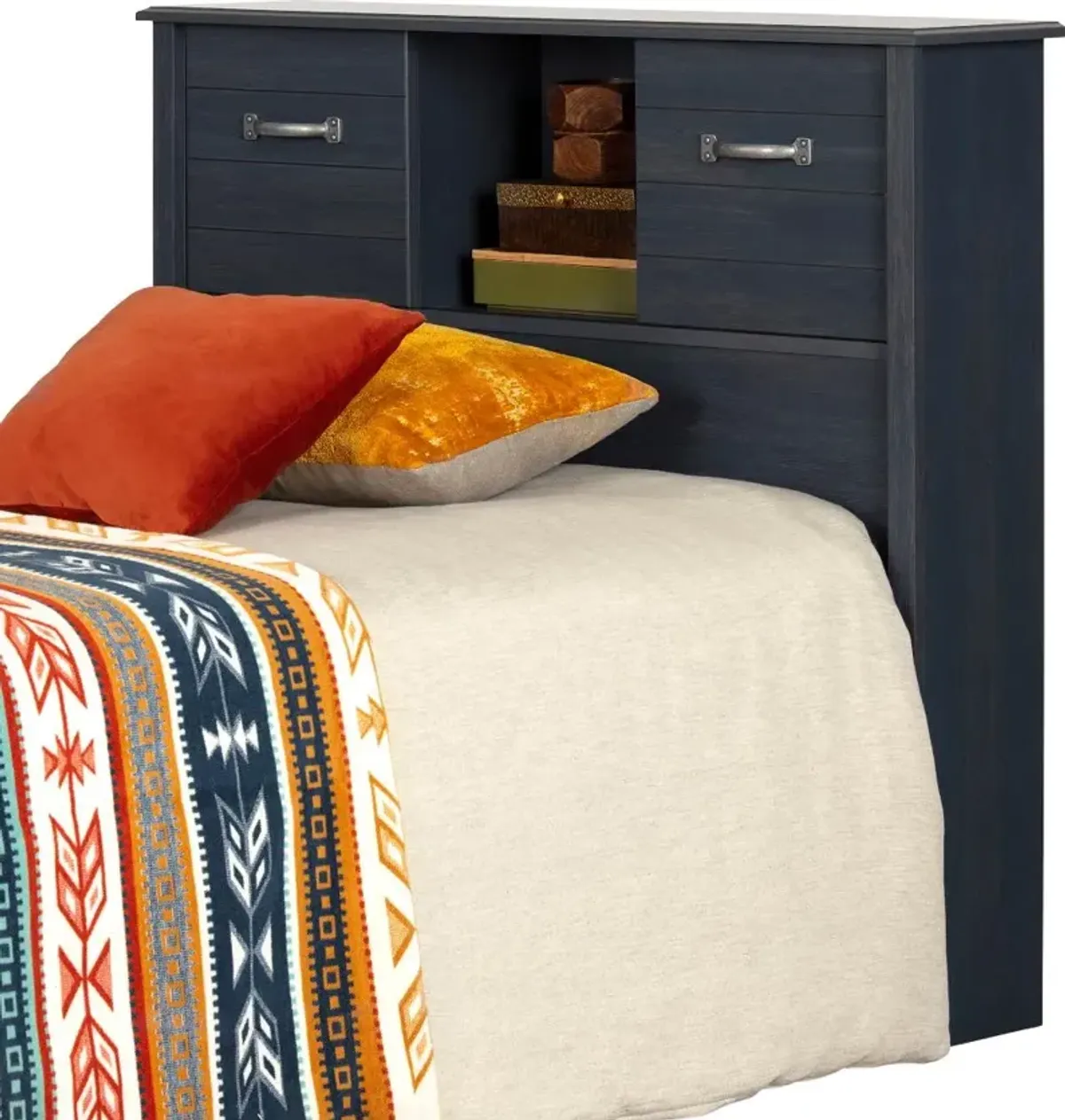 Asten Rustic Blue Twin Bookcase Headboard - South Shore