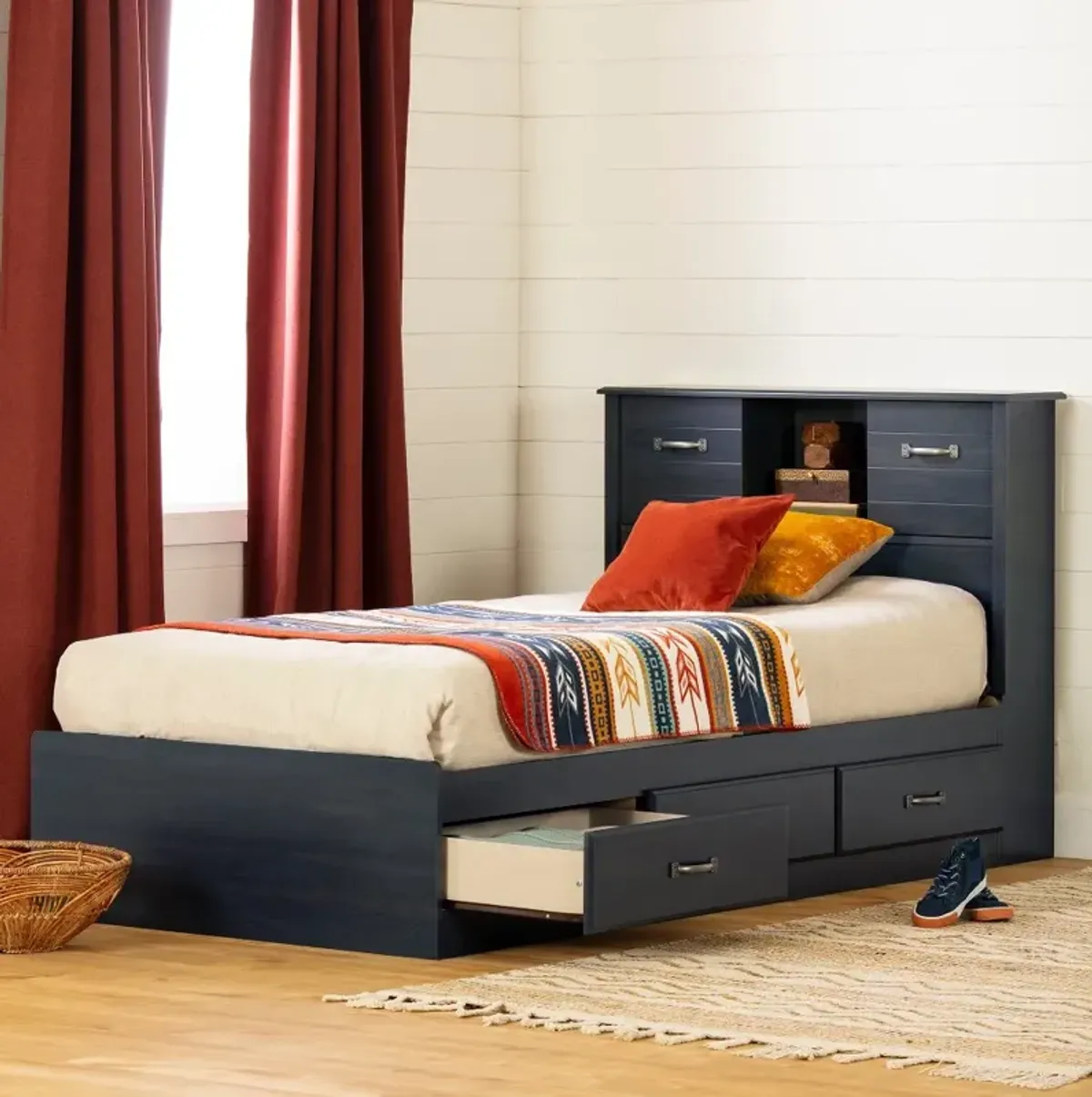 Asten Contemporary Blue Twin Storage Platform Bed - South Shore