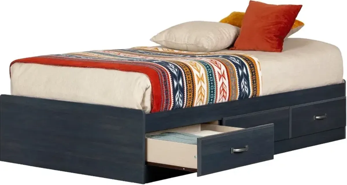 Asten Contemporary Blue Twin Storage Platform Bed - South Shore