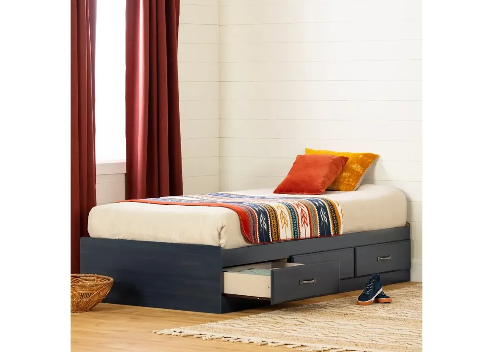 Asten Contemporary Blue Twin Storage Platform Bed - South Shore