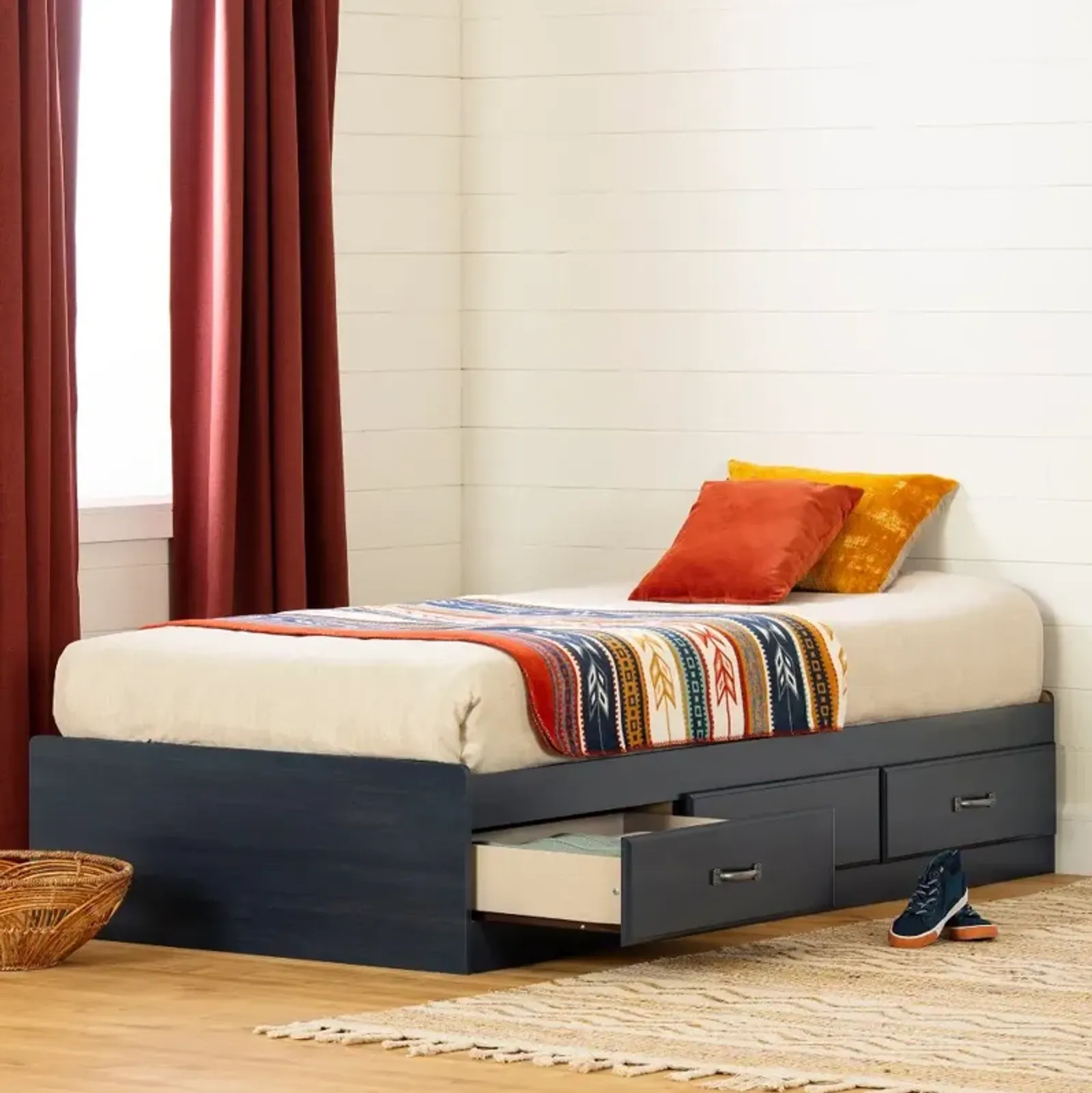 Asten Contemporary Blue Twin Storage Platform Bed - South Shore