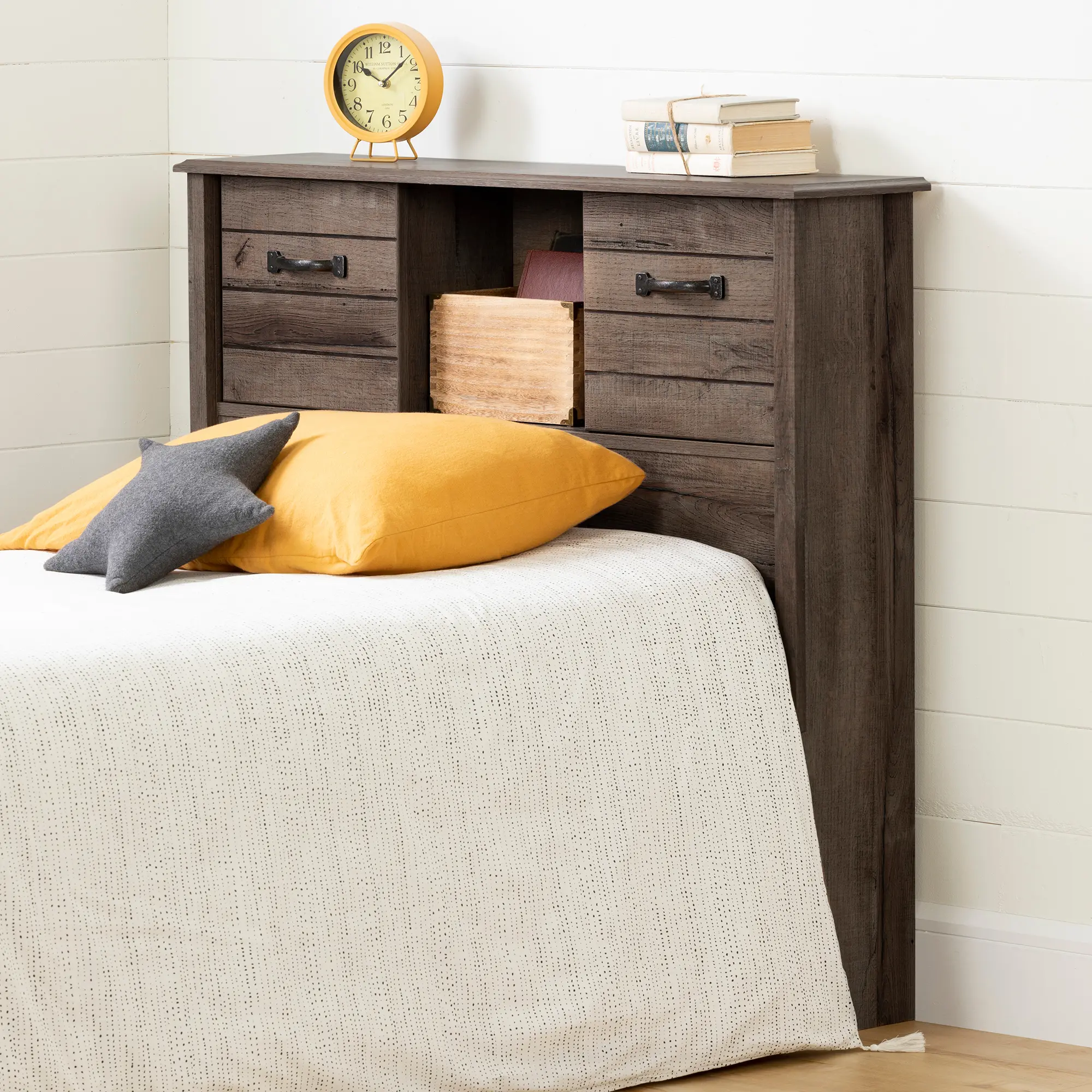 Lensky Rustic Fall Oak Twin Bookcase Headboard - South Shore