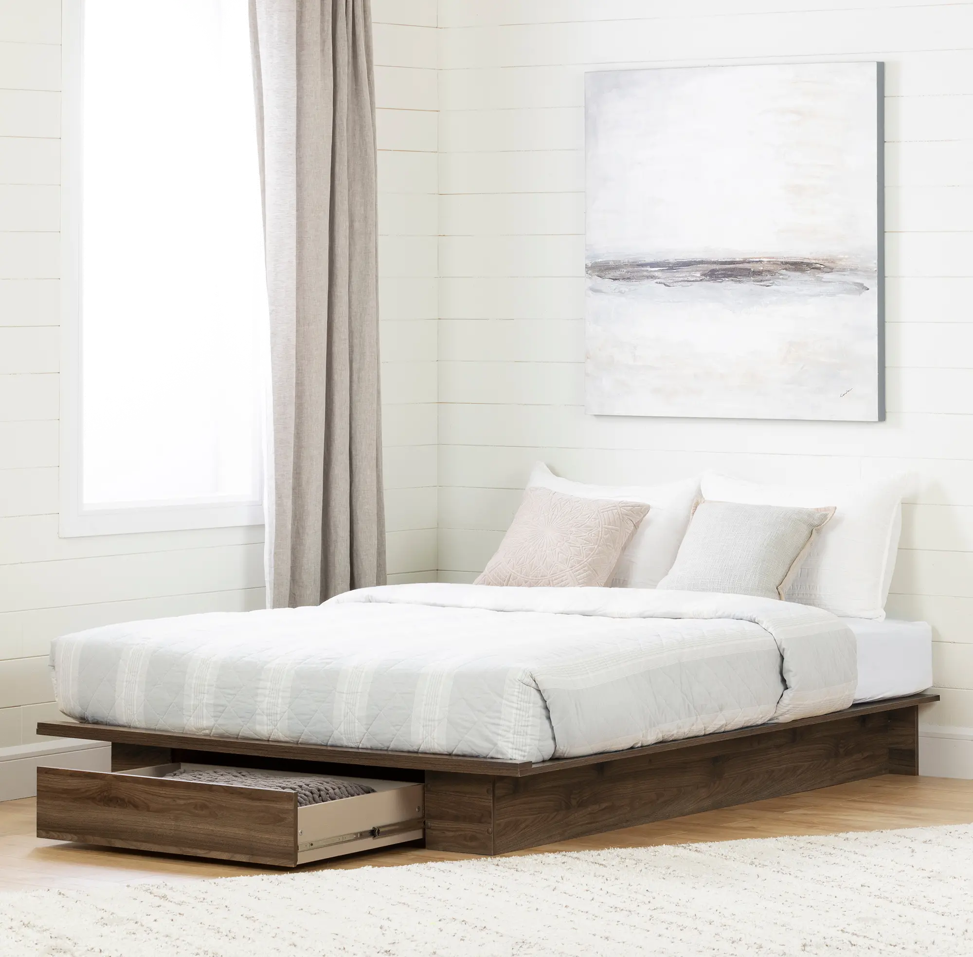 Lensky Modern Natural Walnut Queen Platform Bed - South Shore