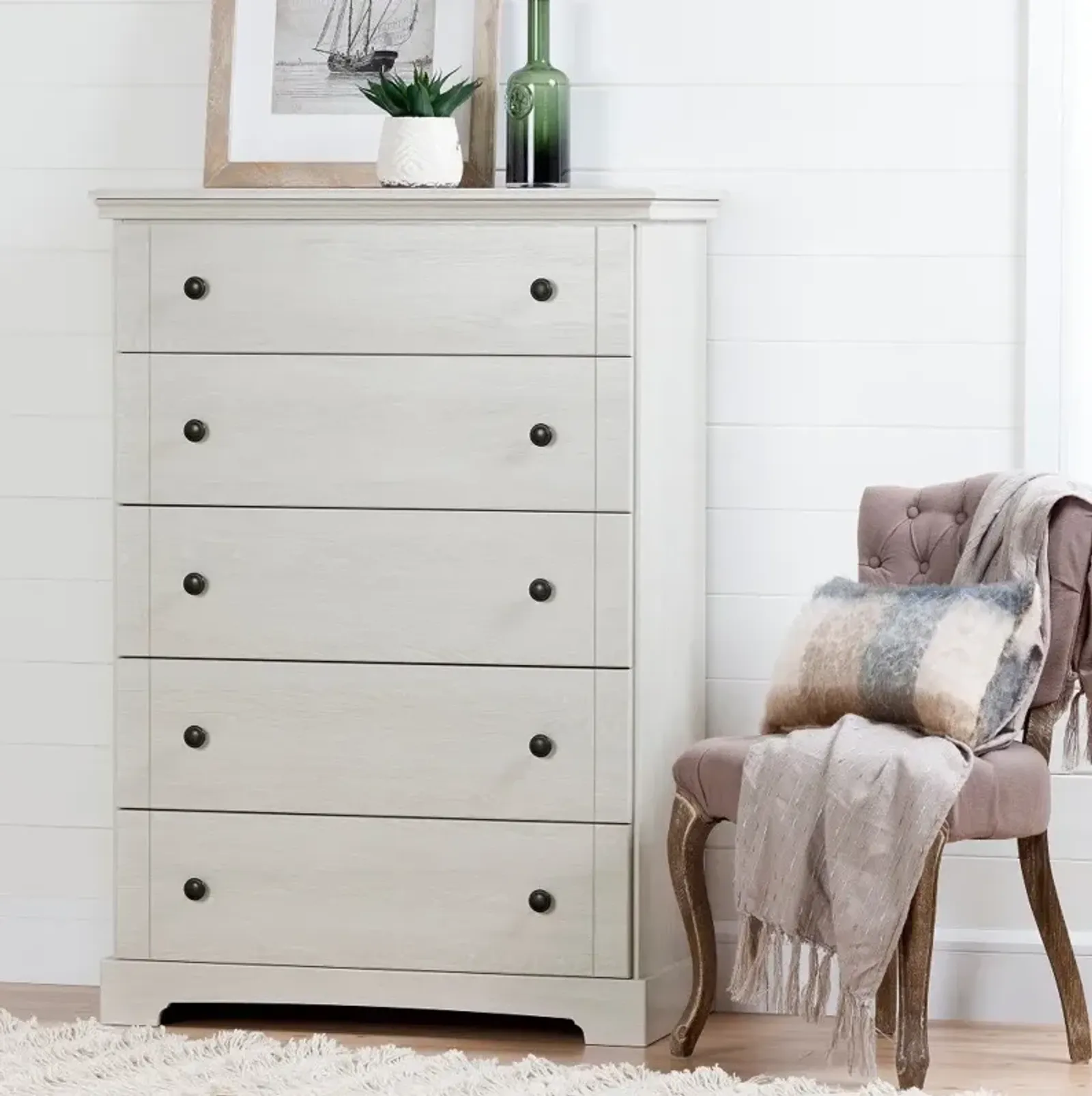 Lilak Cottage Winter Oak White Chest of Drawers - South Shore