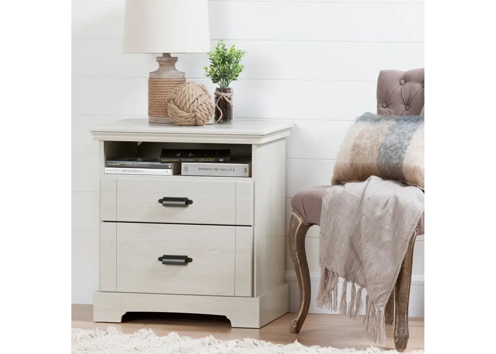 Lilak Cottage Winter Oak White Nightstand - South Shore