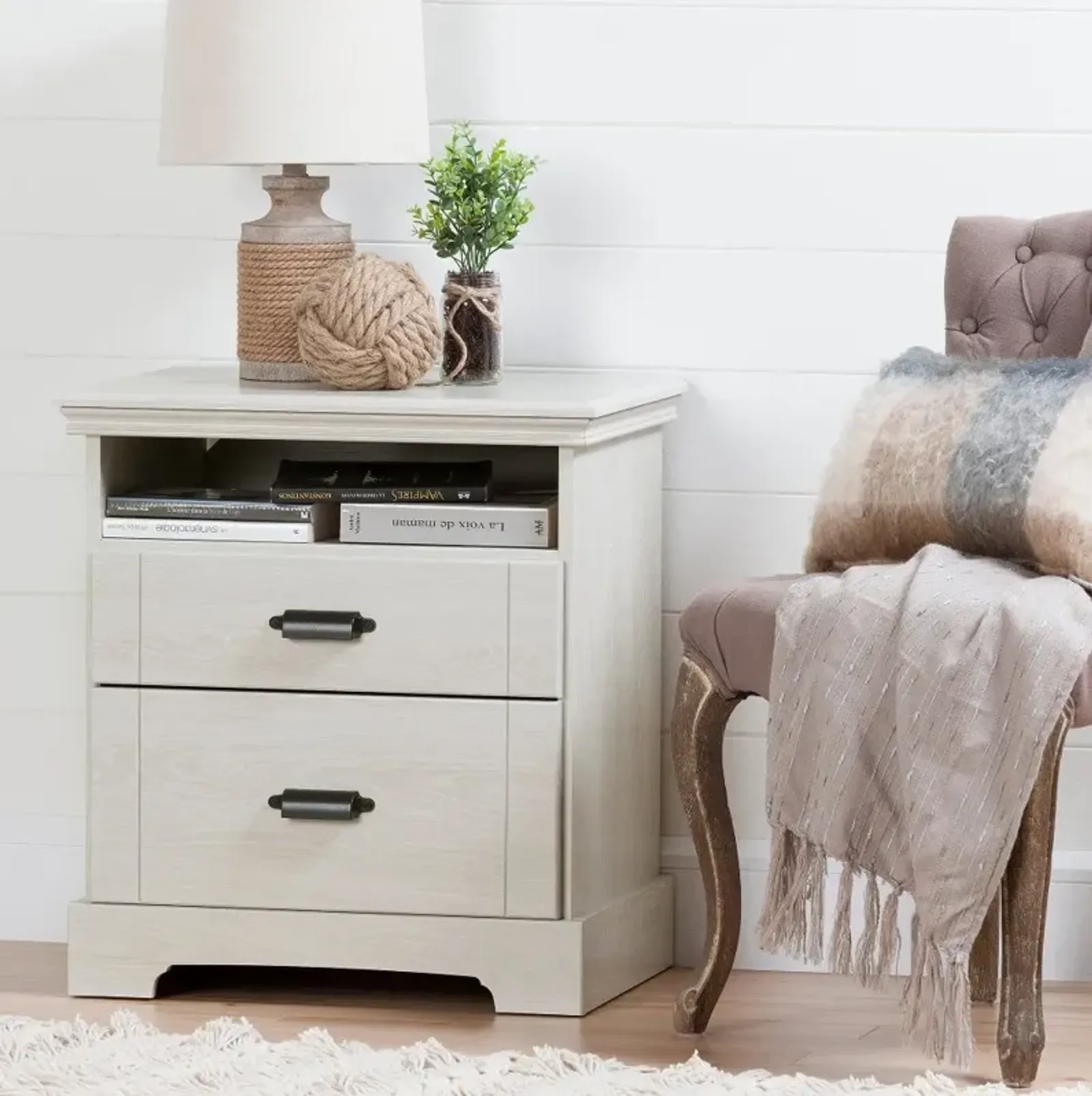 Lilak Cottage Winter Oak White Nightstand - South Shore