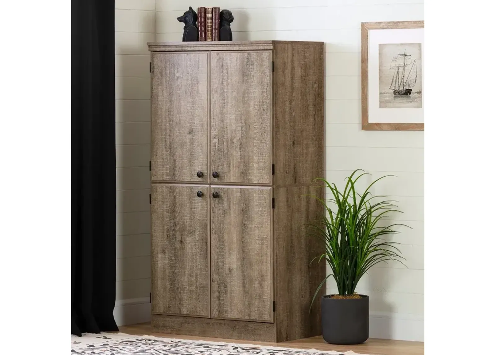 Weathered Oak 4-Door Storage Cabinet - Morgan