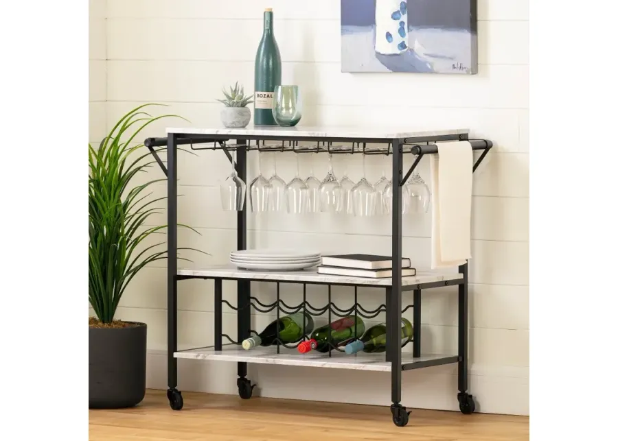 Maliza White Faux Marble and Black Bar Cart - South Shore