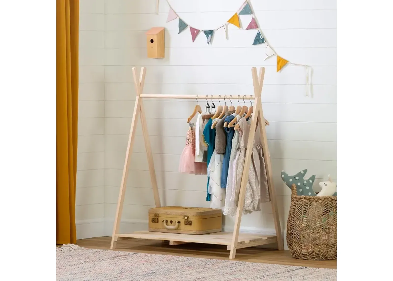 Sweedi Scandinavian Pine Clothes Rack for Kids - South Shore