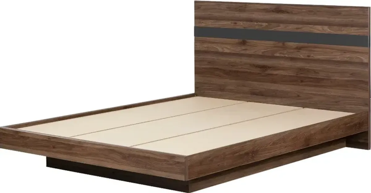 Modern Walnut and Charcoal Queen Platform Bed - South Shore