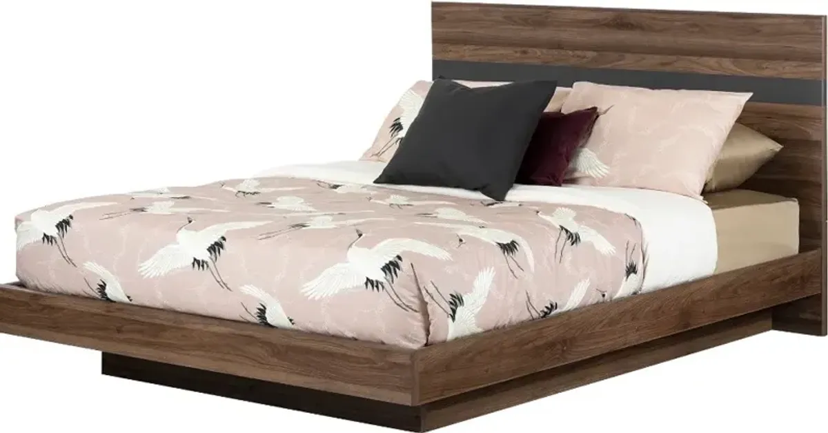 Modern Walnut and Charcoal Queen Platform Bed - South Shore