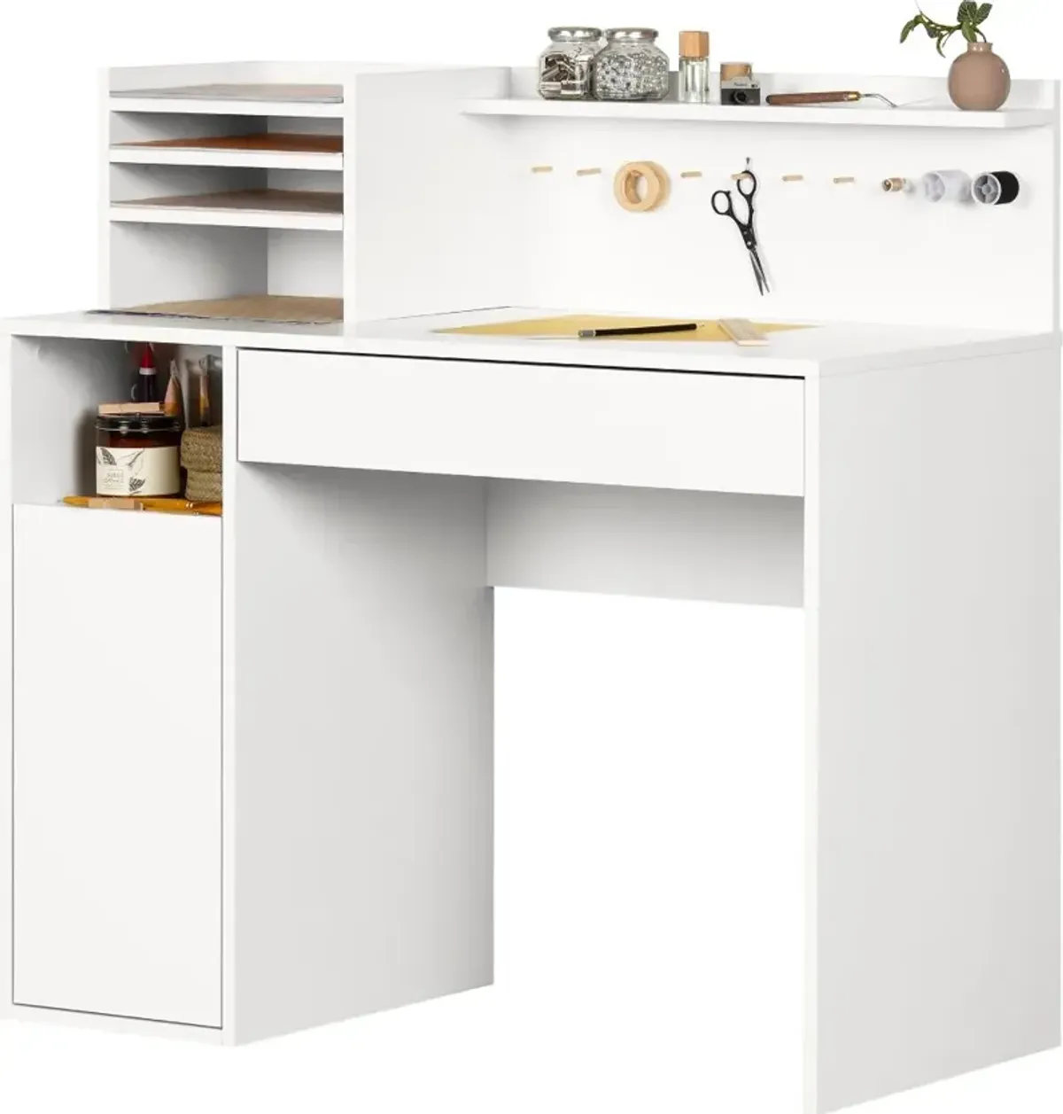 Crea Pure White Craft Table with Hutch - South Shore