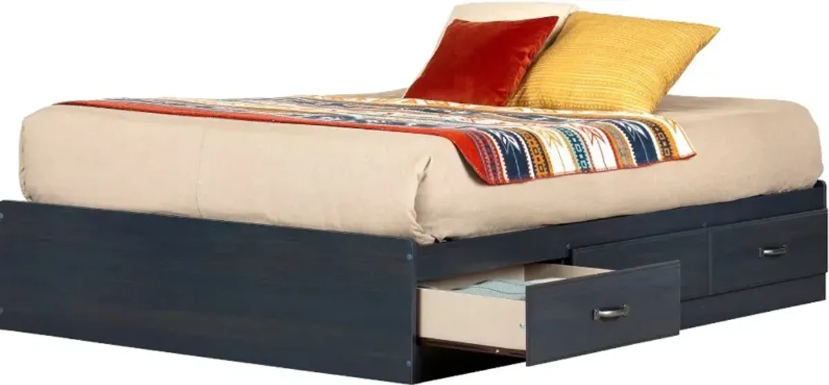 Asten Contemporary Blue Full Storage Platform Bed - South Shore