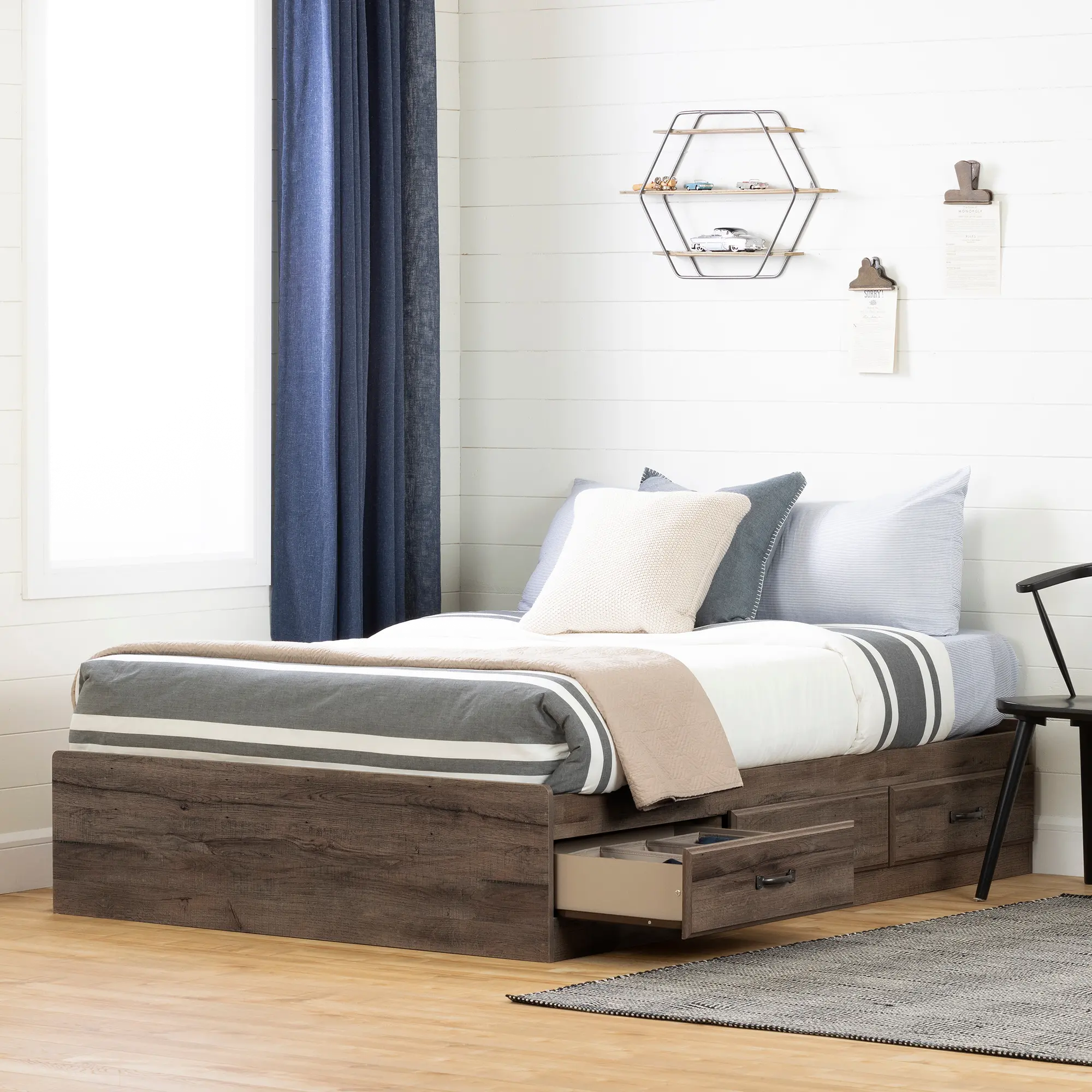 Asten Contemporary Fall Oak Full Storage Platform Bed - South Shore