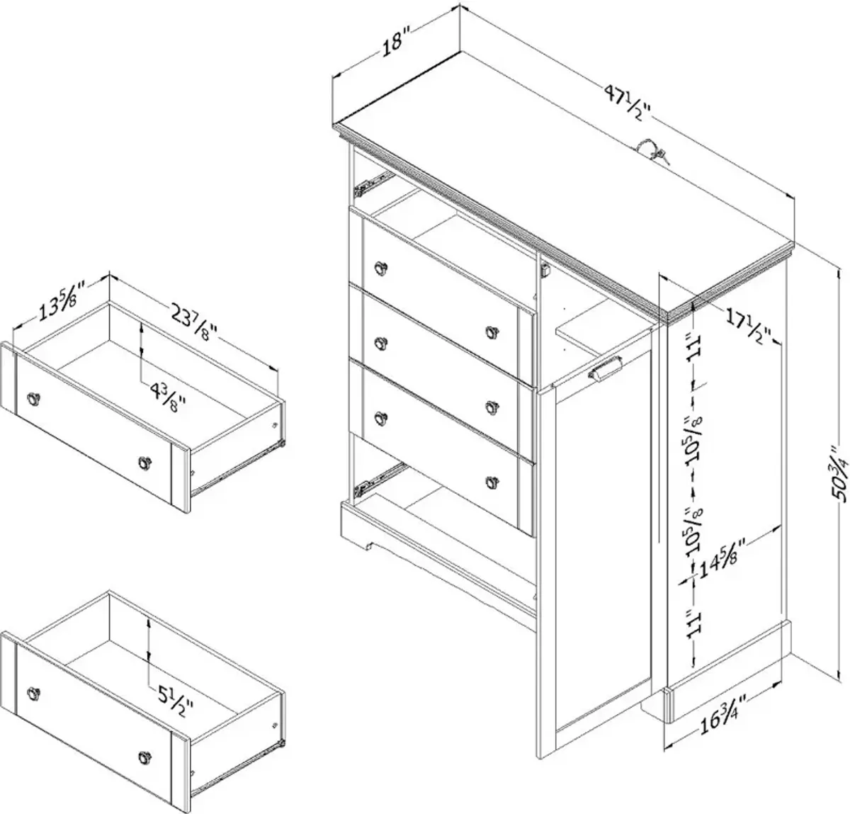 Lilak Winter Oak White Door Chest with Drawers - South Shore