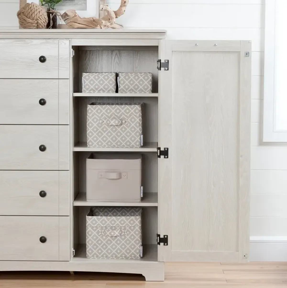 Lilak Winter Oak White Door Chest with Drawers - South Shore