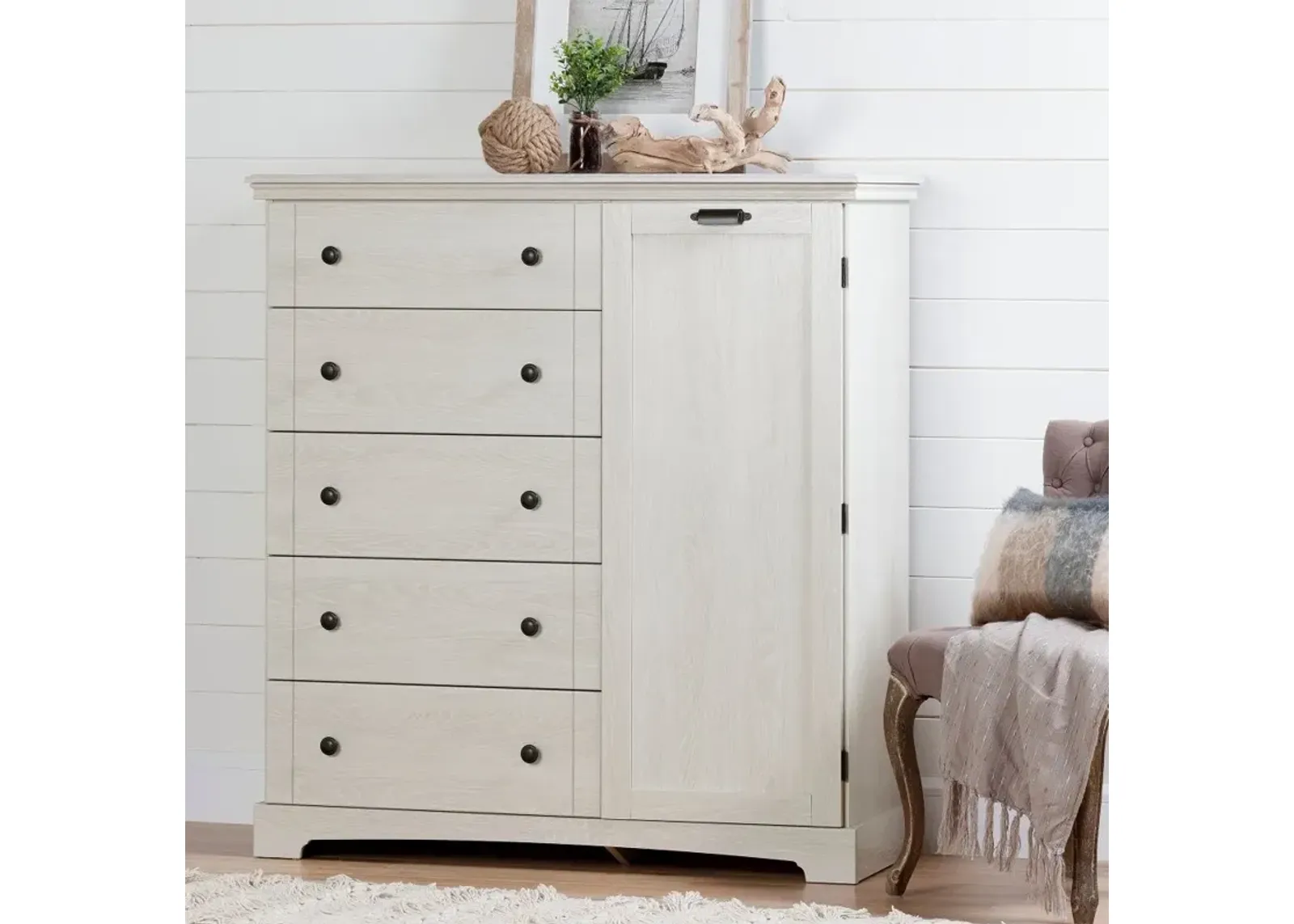 Lilak Winter Oak White Door Chest with Drawers - South Shore