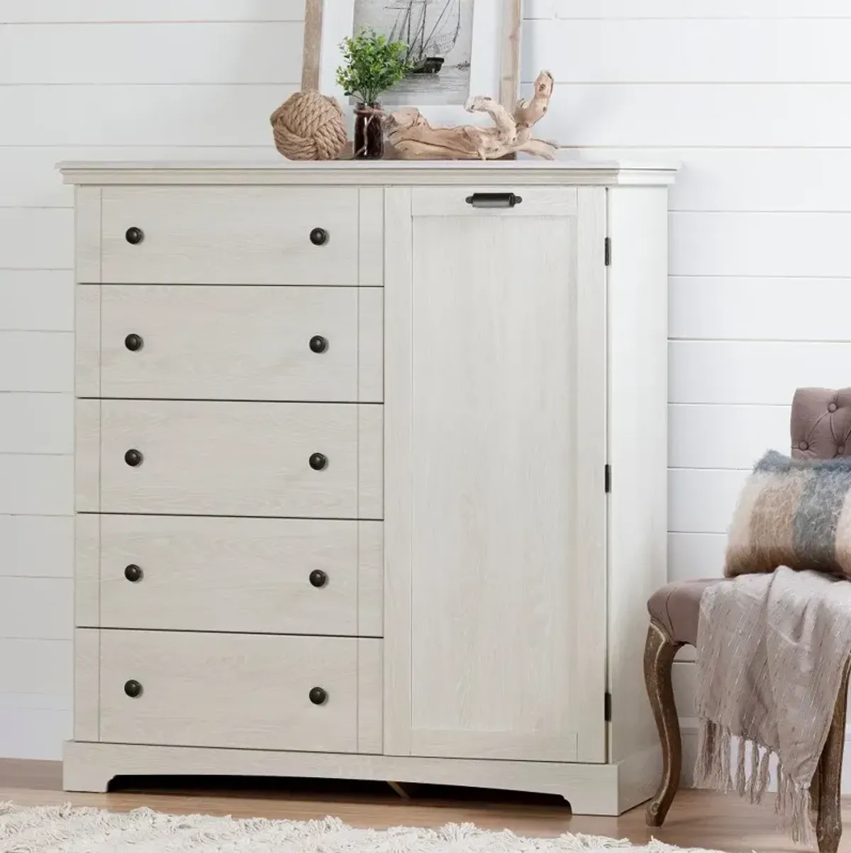 Lilak Winter Oak White Door Chest with Drawers - South Shore