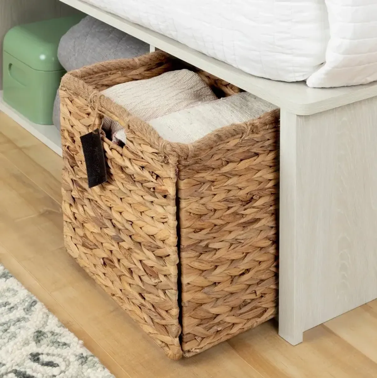 Lilak Winter Oak White Queen Storage Bed with Baskets - South Shore