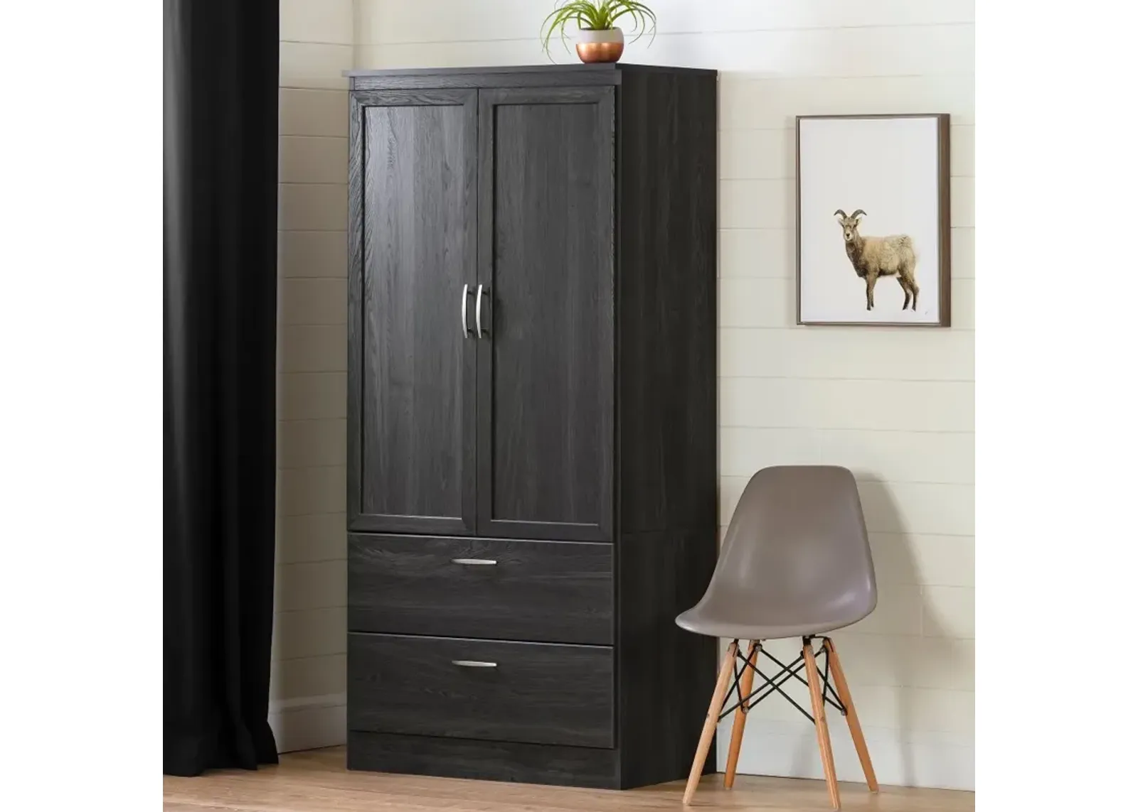 Contemporary Gray Oak Wardrobe Armoire - Acapella