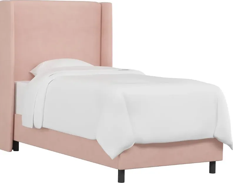 Sloane Velvet Blush Curved Wingback Full Bed - Skyline Furniture