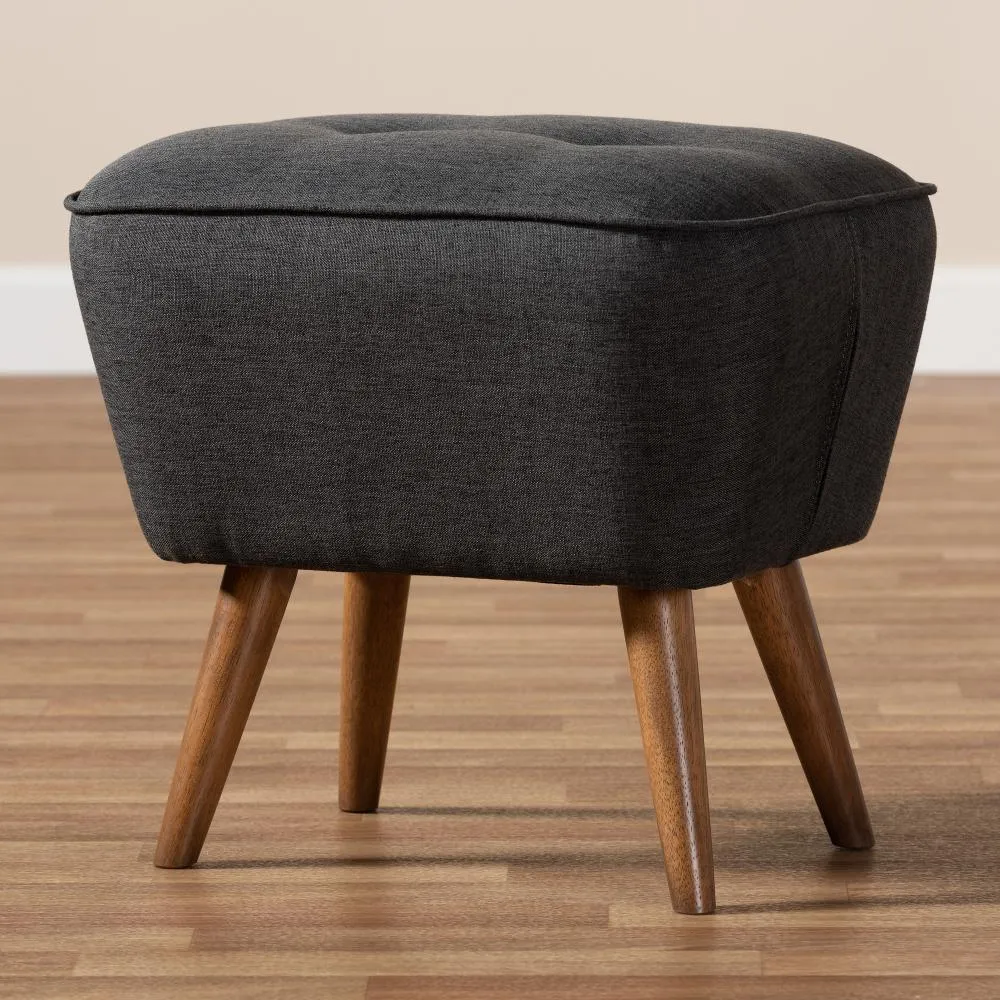 Mid Century Modern Dark Gray Upholstered Ottoman - Jeanie